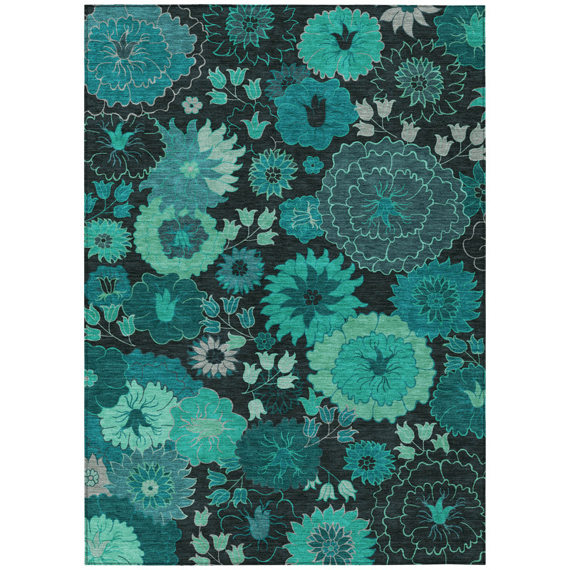 Machine Washable Indoor/Outdoor Chantille ACN2295 Floral Rug, Rectangle 5' x 7'6"