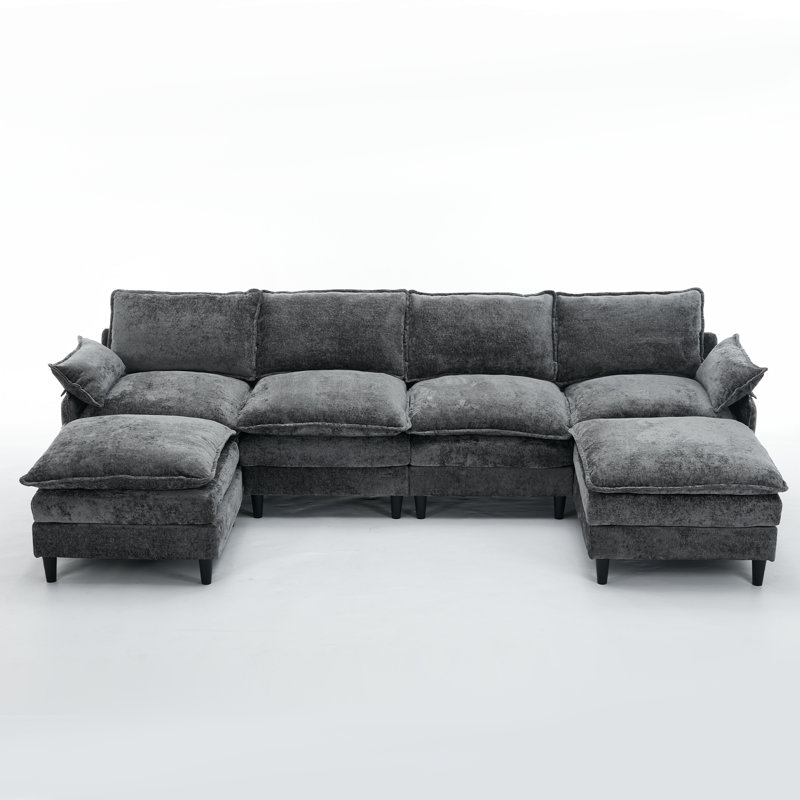 Modular Sofa,U Shaped Cloud Couch Comfy Set ,6-Seater, 2 Armrest Pillows,Convertible Sectional Couch, Living Room,Apartment, (2 Movable Ottoman)