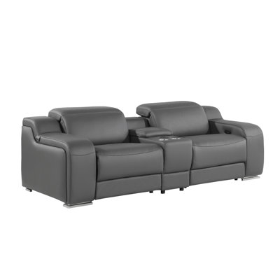 3-Piece 2-Power Reclining Italian Leather Loveseat With Power Headrest