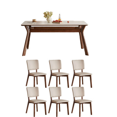 Mid-Century Solid Wood & Slate Dining Table