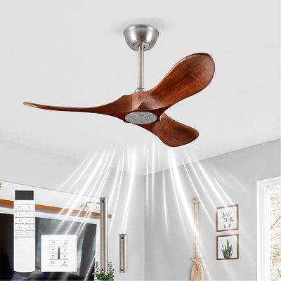 Petit ventilateur de plafond en bois de 36 pouces sans lumière avec interrupteur mural et télécommande, 6 vitesses, ventilateurs de plafond en noyer à 3 pales pour patio, intérieur, salon, chambre à coucher, porche, maison de campagne