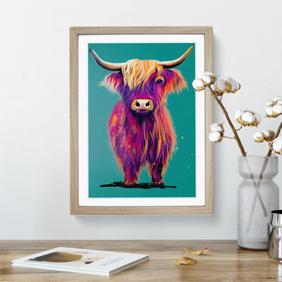 XV1022-1592X Colourful Highland Cow No.1 - Single Picture Frame Print