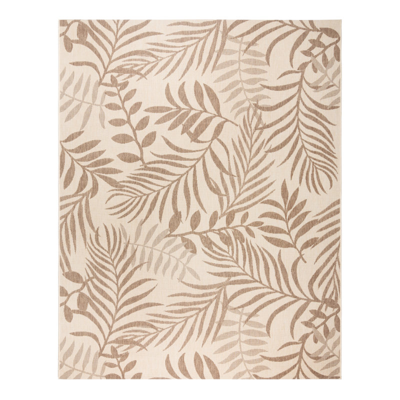 Newtown Havana Light Brown Botanical Leaf Indoor/Outdoor Flatweave Area Rug, Rectangle 7'10" x 10'
