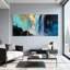 Abstrait abstrait bleu, or, noir, ensemble de 3 reproductions d'art sur toile-104003791