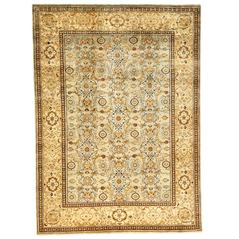 Hand Knotted Wool Oriental Area Rug in Light Blue And Cream