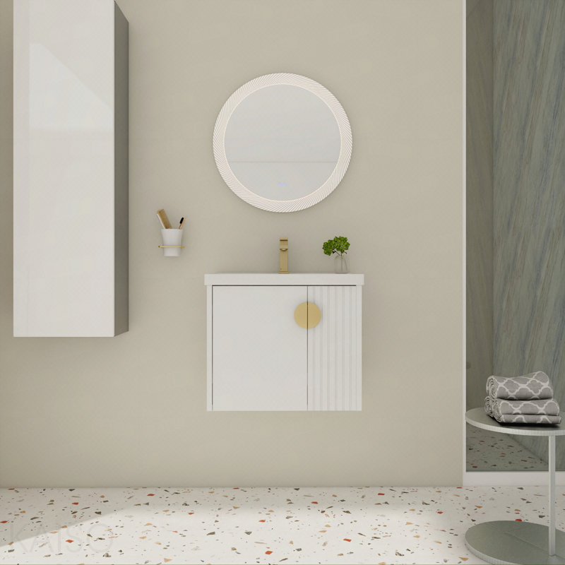 Meuble-lavabo 24 po avec lavabo, pour petite salle de bain, meuble-lavabo avec porte à fermeture en douceur, Blanc