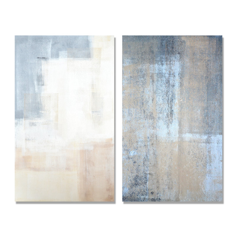 Ensemble de 2 peintures sur toile - "Grey rencontre beige", art abstrait V, H 40 po x l 40 po x P 1 po, Toile tendue