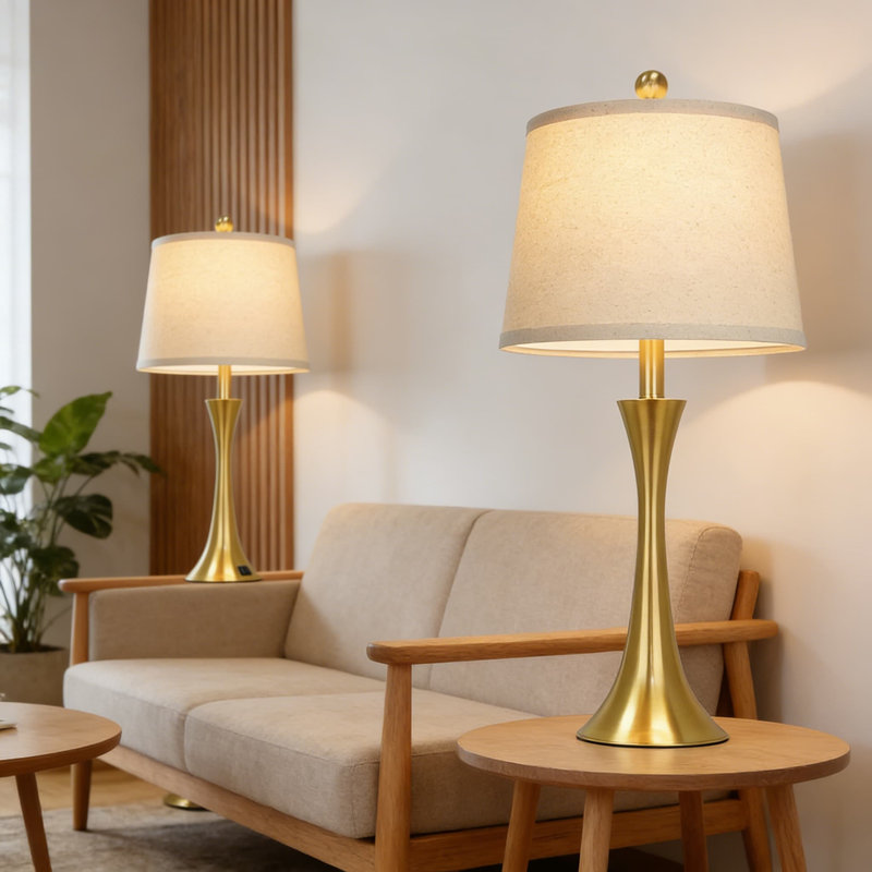 Modern Table Lamp Set Of 2 With USB C And A Charging Ports, 3-Way Dimmable Touch Control, Includes LED Bulbs For Bedroom Nightstand, Living Room, Or Office
