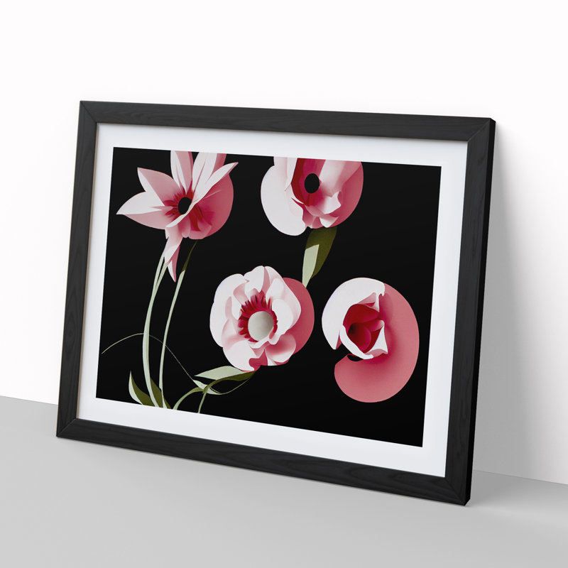 Impactful Flowers - Single Picture Frame Print, Black, 34cm H x 46cm W x 2cm D