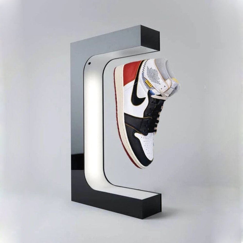 Pair Floating Shoe Display Magnetic Levitation Sneaker Stand Revolving LED  Light | eBay