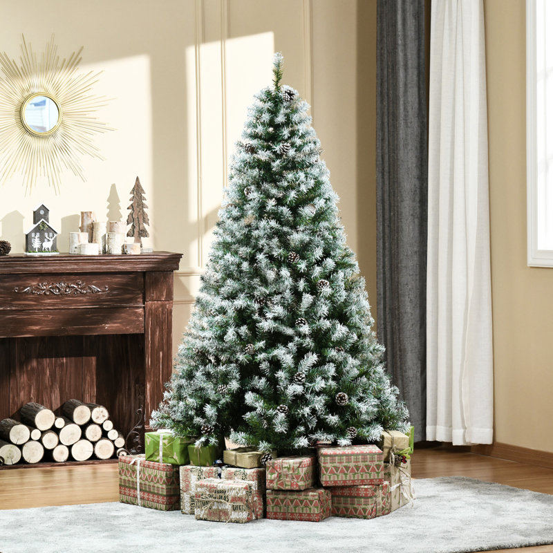 Sapin de Noël artificiel enneigé 6 pi avec branches réalistes, 61 pommes de pin et 800 pointes