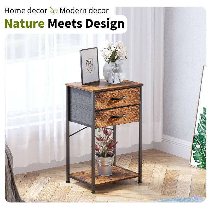 End Table With Fabric Drawer, Nightstand For Bedroom, Small Printer Stand