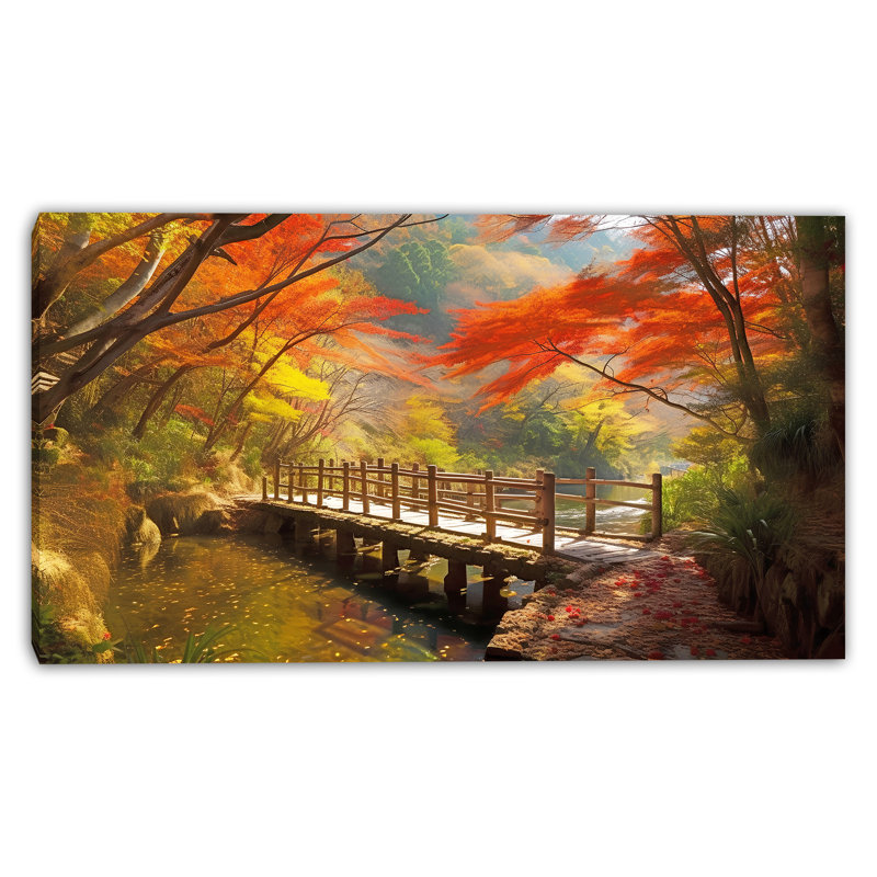 «Autumn Bridge Whisper», art mural sur toile tendue, H 20 po x l 36 po