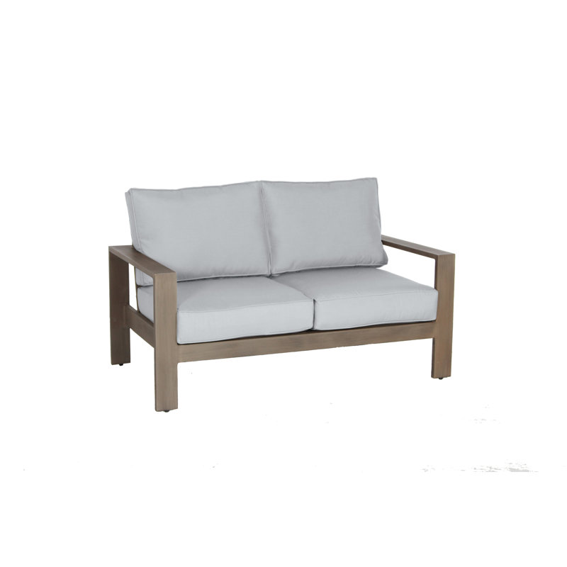 Windcrest 60'' Wide Powder Coated Aluminum Loveseat with Cushions, Spectrum Dove Gray