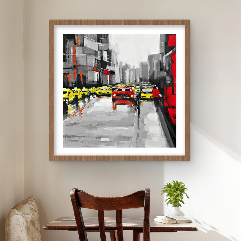 Abstrait trafic par un jour de pluie - voiture salon impression, Brun, H 24 po x l 24 po