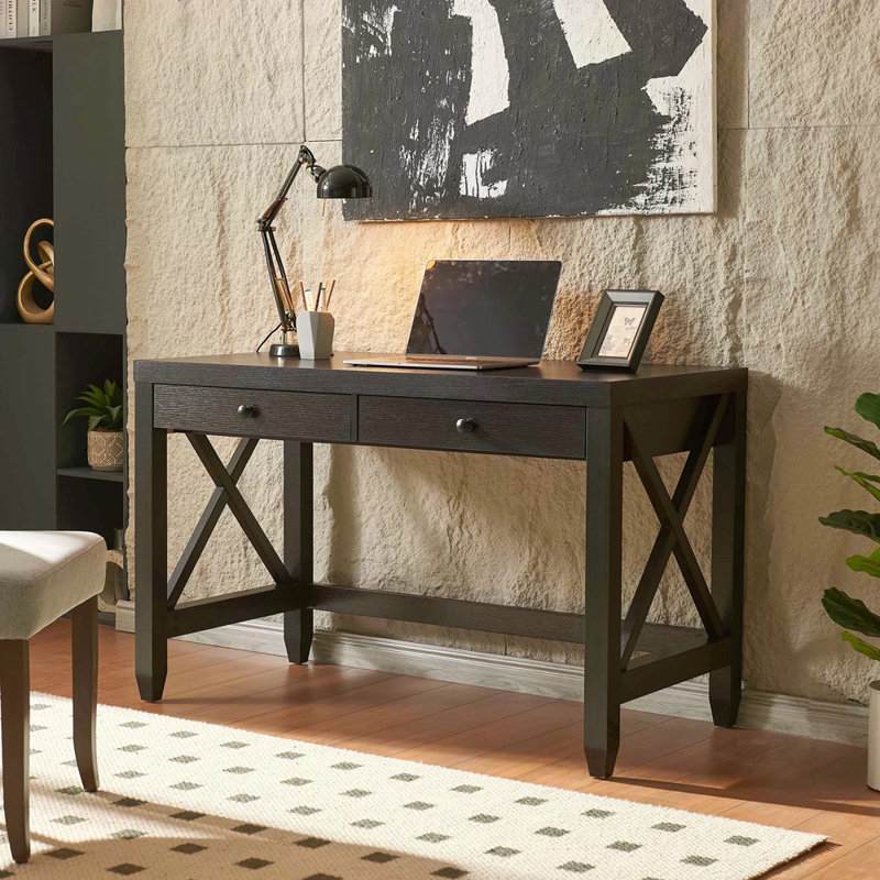 Bureau à la maison Bureau avec deux tiroirs et poignées en bois