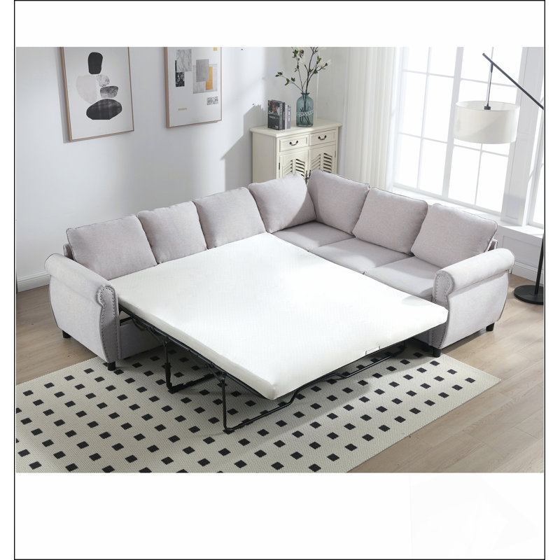 Canapé-lit: Canapé-lit modulaire à rivets en L coulissant 2 en 1 à 6 places (104 po), Beige