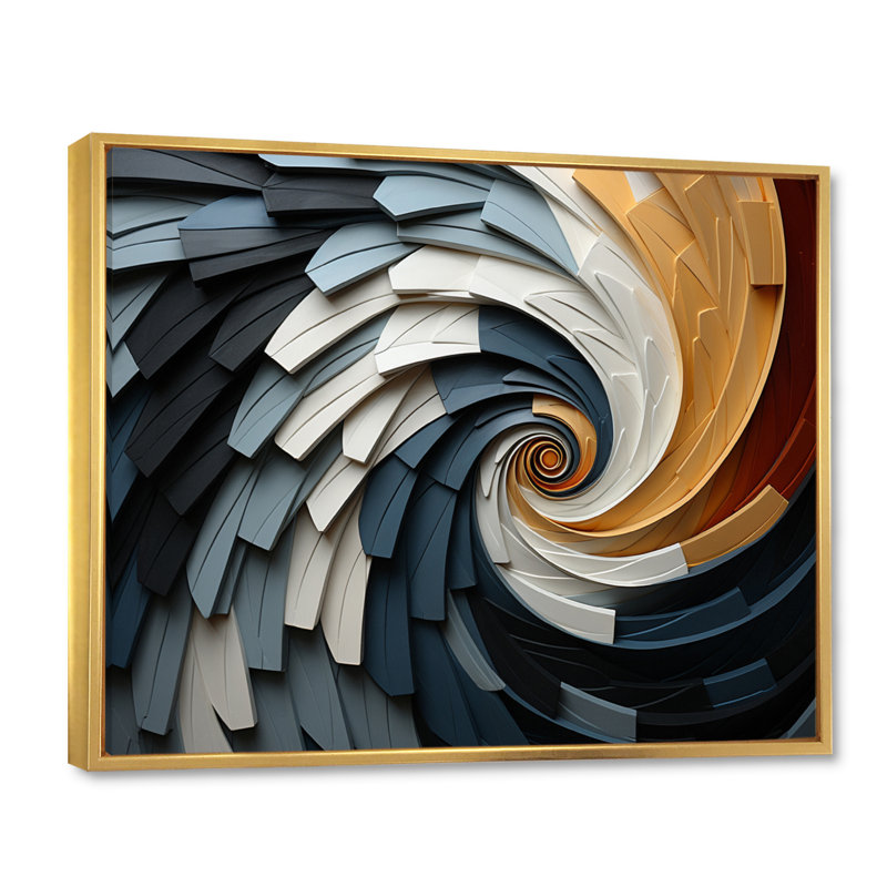 Geometric Spiral III - Abstract Spirals, art mural, Cadre flottant doré, H 34 po x l 44 po x P 1,5 po