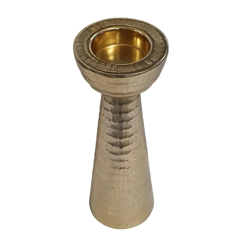 Handmade Aluminum Candle Holder - Gold, 14" H x 5" W x 5" D