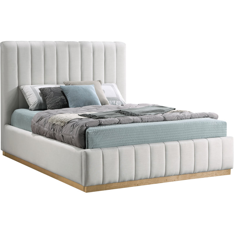 Codyn Upholstered Platform Bed, Full / Double, Cream Linen Textured Fabric