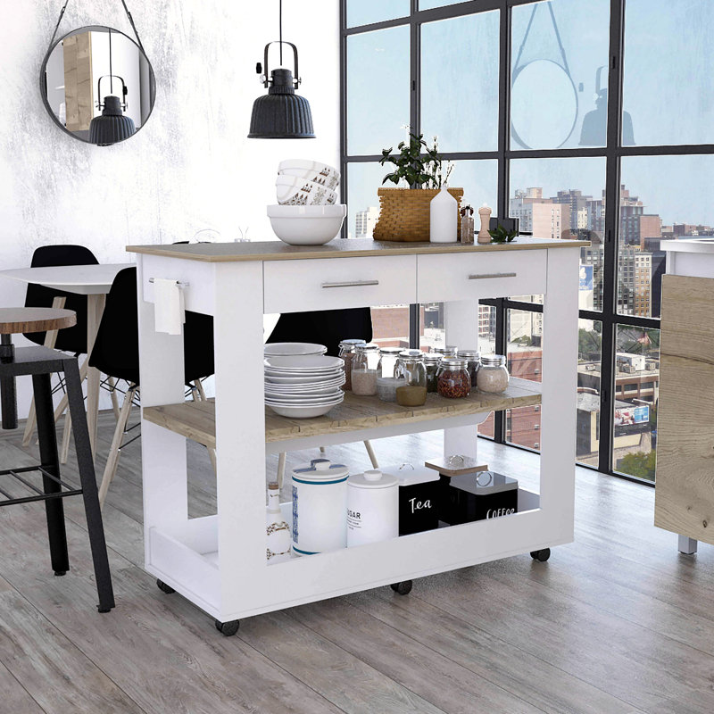 Brooklyn 46 Kitchen Island, Two Shelves, Two Drawers, White