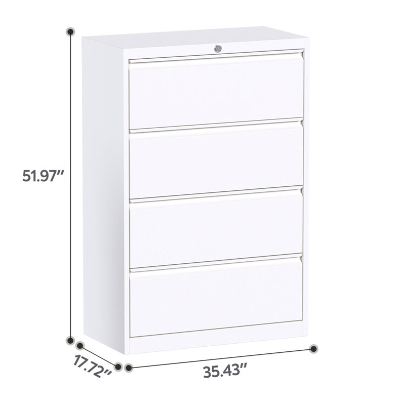 AOBABO White 4-Drawer Lockable Lateral Metal File Cabinet