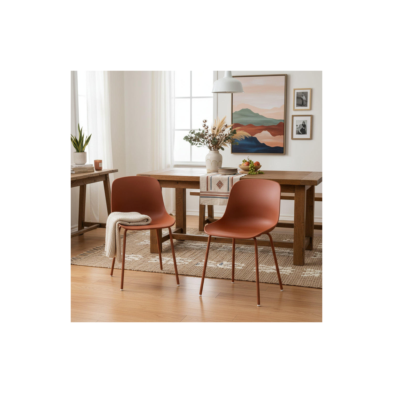 Meli Armless Dining Chairs, Brick-red