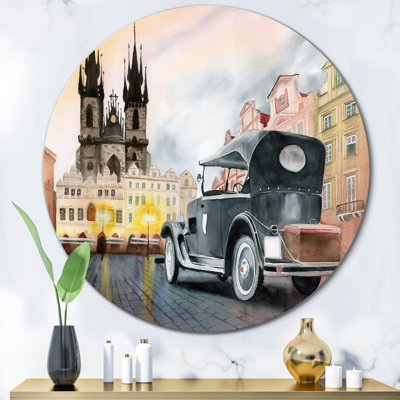 Old Retro Car On The Old Town Square In Prague - Industrial Metal Circle Wall Art -  East Urban Home, 133540EA73EA4609AAA90BA0FF28ADAC
