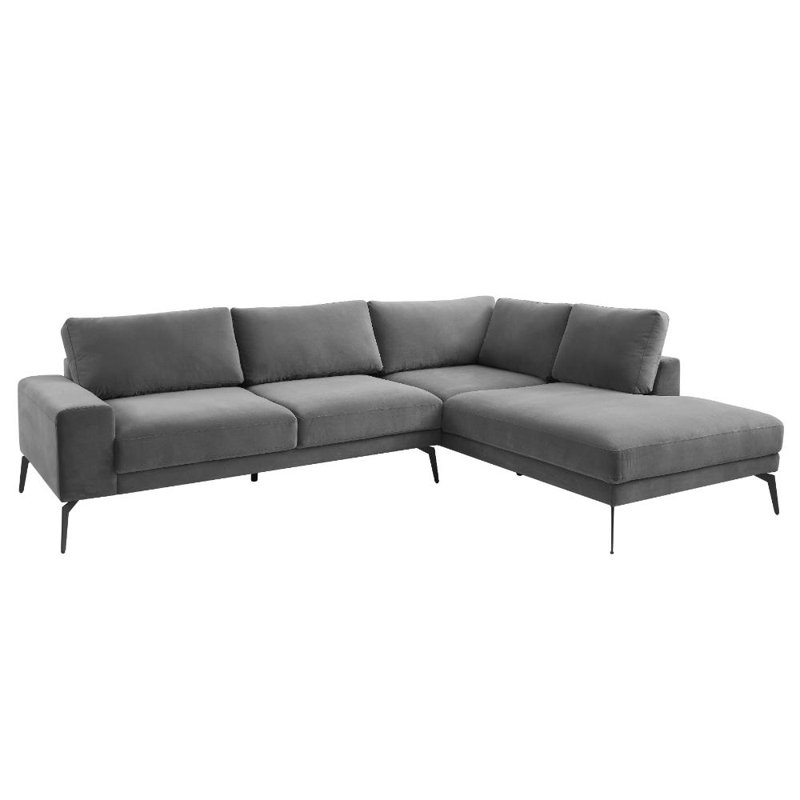Derricka 5 Seater Sofa & Chaise, Grey Velvet