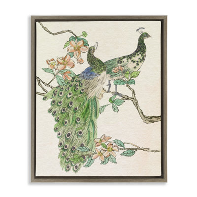 "Peacock pair on Branch", art mural sur toile flottante par Melissa Wang