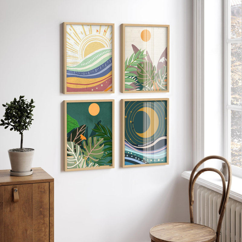 "Plante tropicale avec soleil et lune", Or, H 14 po x l 11 po