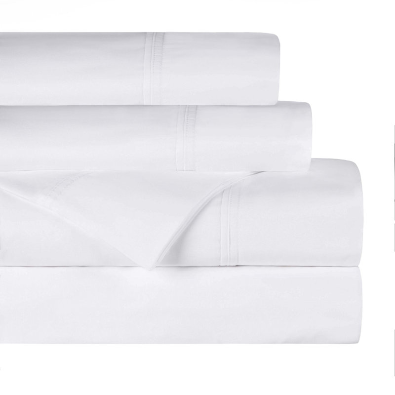 Organic Cotton 300 Thread Count Percale Deep Pocket Bed Sheet Set, White, Queen