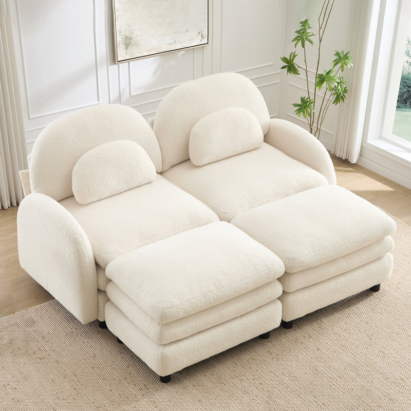 Canapé 2 places Teddy, H 35,4 po x l 68,5 po x P 55,5 po, Ourson blanc et beige
