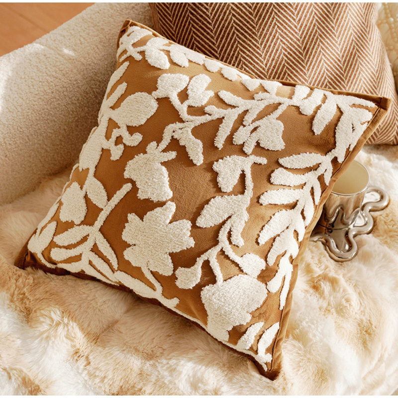 Cushion Cover, Square 45cm, Black/Cream Plants & Flowers