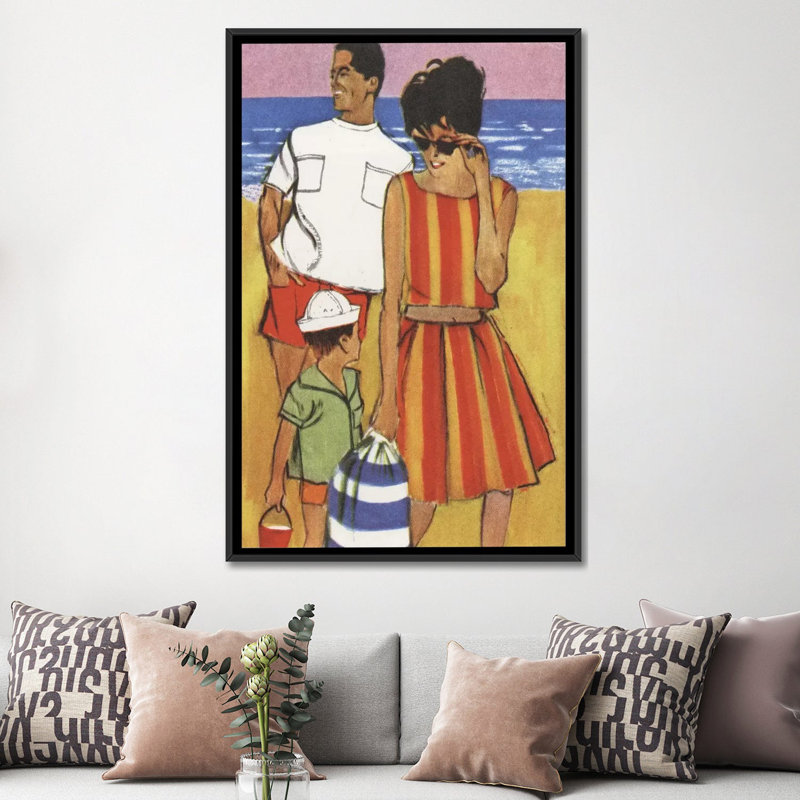 « beach family », reproduction d’art sur toile, H 60 po x l 40po x P 1,5 po, Toile avec cadre noir, Pas de tapis