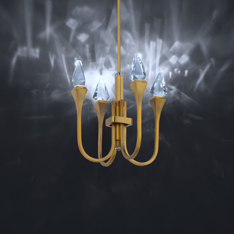 Plumeria LED Pendant, Aged Brass, 11.5" H x 12" W x 12" D, 4 Lights