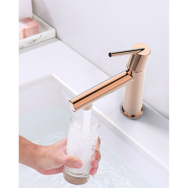 Robinet de lavabo de salle de bain à fixation sur le comptoir Rose Gold - 1 trou, levier simple, fonction d'économie d'eau, matériau résistant aux égratignures, robinet d'installation sans effort
