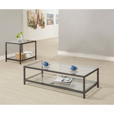 Natasha Black Nickel 2-piece Coffee Table Set