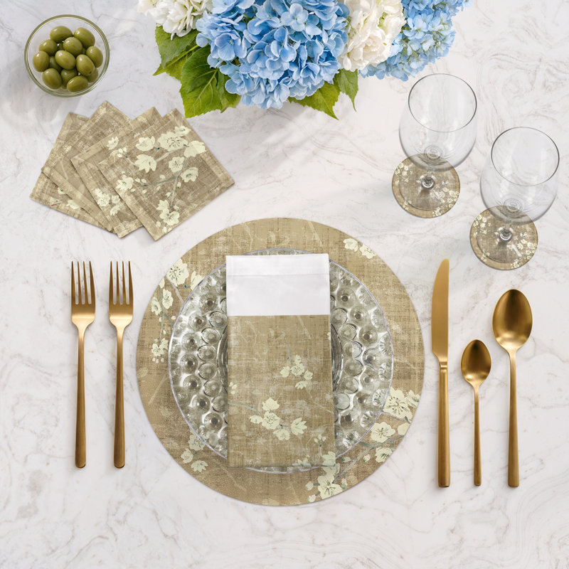 Blossom Fantasia Pebble 16" Vinyl Placemat, Gold