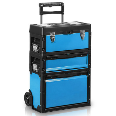 3-In-1 Stackable Tool Box With Wheels, Rolling Hand Case Tool Box Trolley Chest Cabinet With Drawer