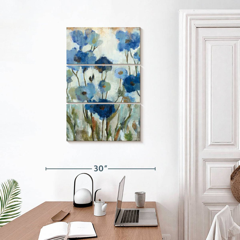 Harnek floral abstrait bleu II, H 32 po x l 20 po