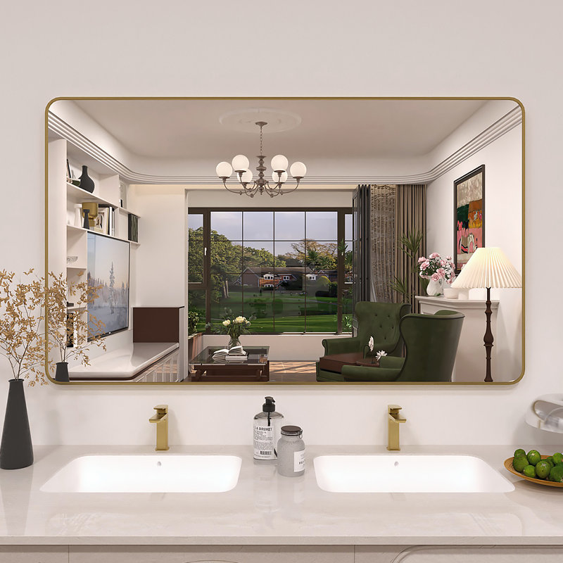 Miroir de salle de bain mural Lucha, 60 po x 36 po, Doré