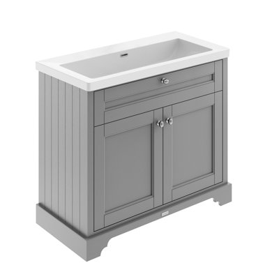 Old London 1000mm Storm Grey 2 Door Floor Standing Vanity Unit With Fireclay Basin