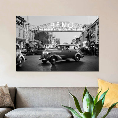 " 1930s Night Of Arch Over Main Street Reno Nevada Neon Sign The Biggest Little City In The World " Black and White Photography