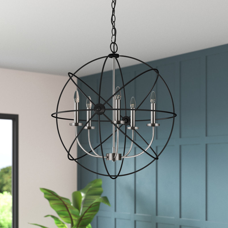 Lustre sphérique unique à 5 lumières Waldron, Nickel noir brossé