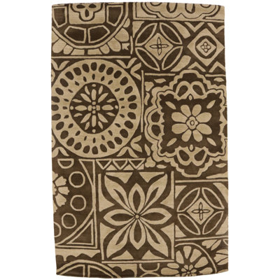 Rectangle Sefedin Brown & Beige Floral 5X8 Hand-Tufted Modern Rug