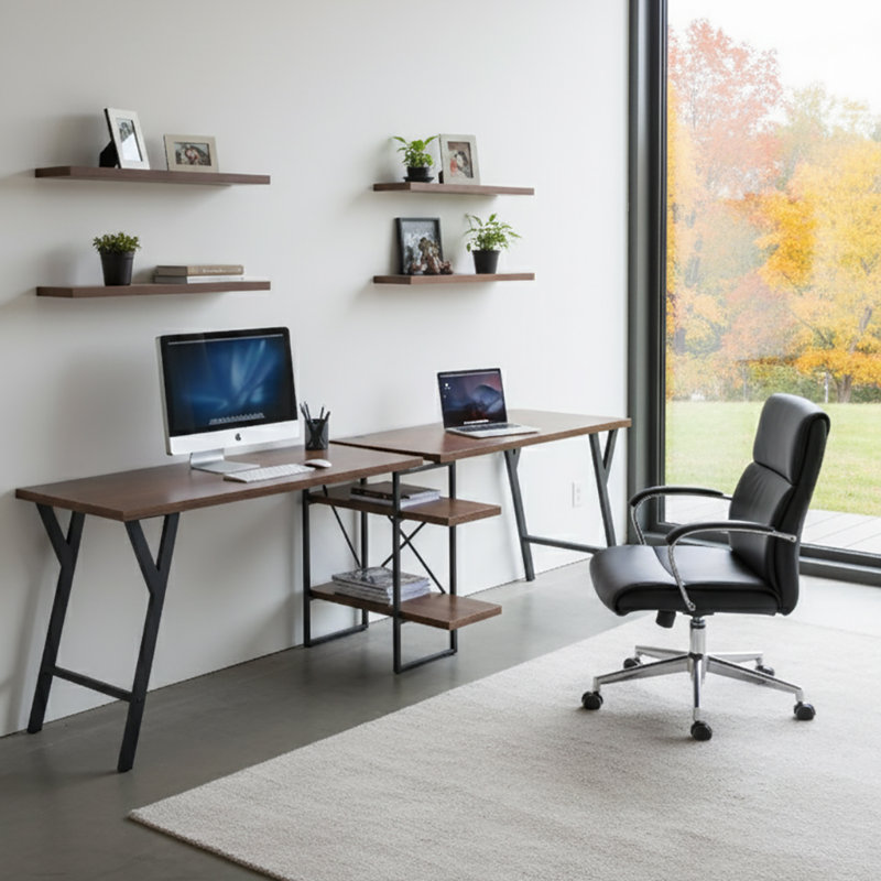 Aldo Metal Base Writing Desk, Antique Walnut