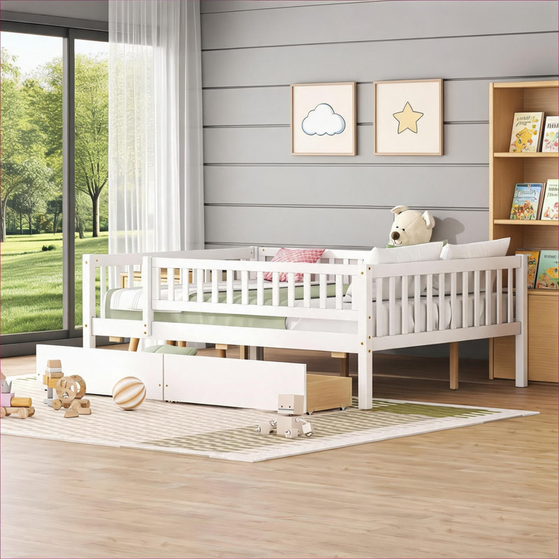 Lit plateforme en bois massif multiusage pour petits espaces blanc classique pleine grandeur avec deux tiroirs de rangement