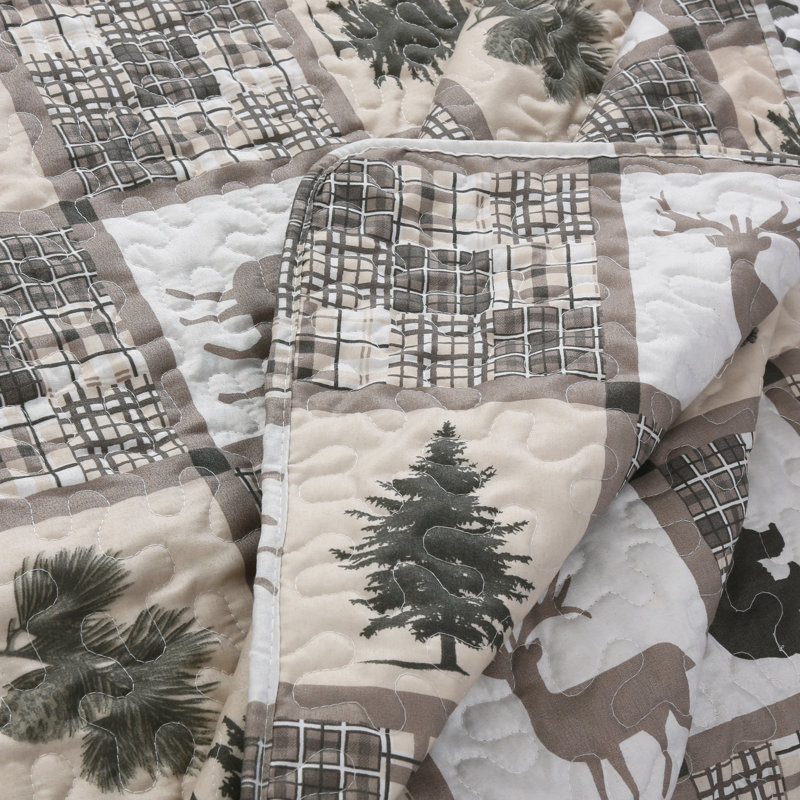 Black and Taupe Cotton Twin Reversible Quilt Set