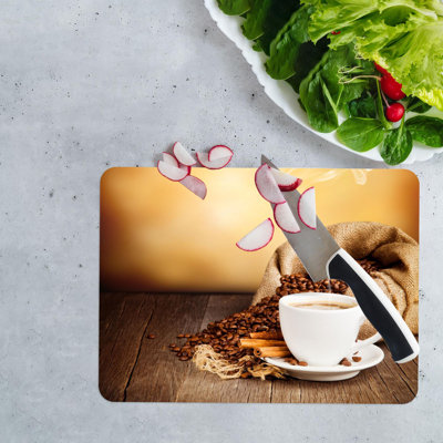 Modern Brown Coffee-Themed Glass Cutting Board Ideal for Kitchen Decor and Picnic Use with Personalized Options Available